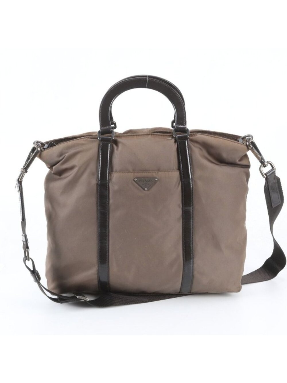 Prada Tessuto Nylon Triangle Logo Leather 2-Way Shoulder Bag Crossbody